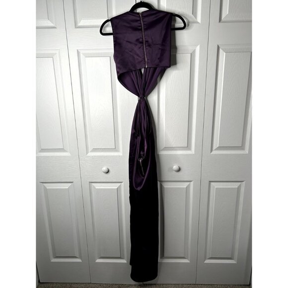 One33 Social Purple Satin Cutout Sleeveless Front Slit Gown Women's Size 0 - Picture 15 of 15